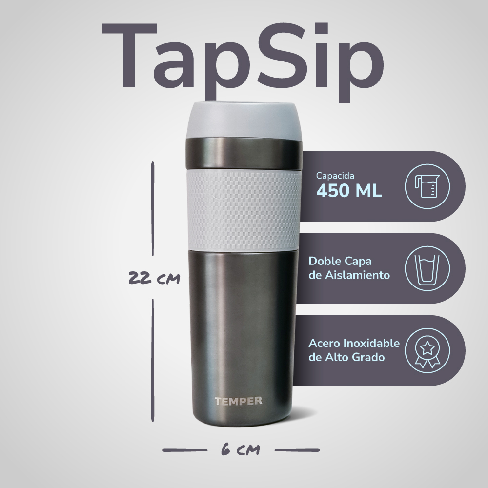 Temper TapSip 450ml Gray - Imagen 4