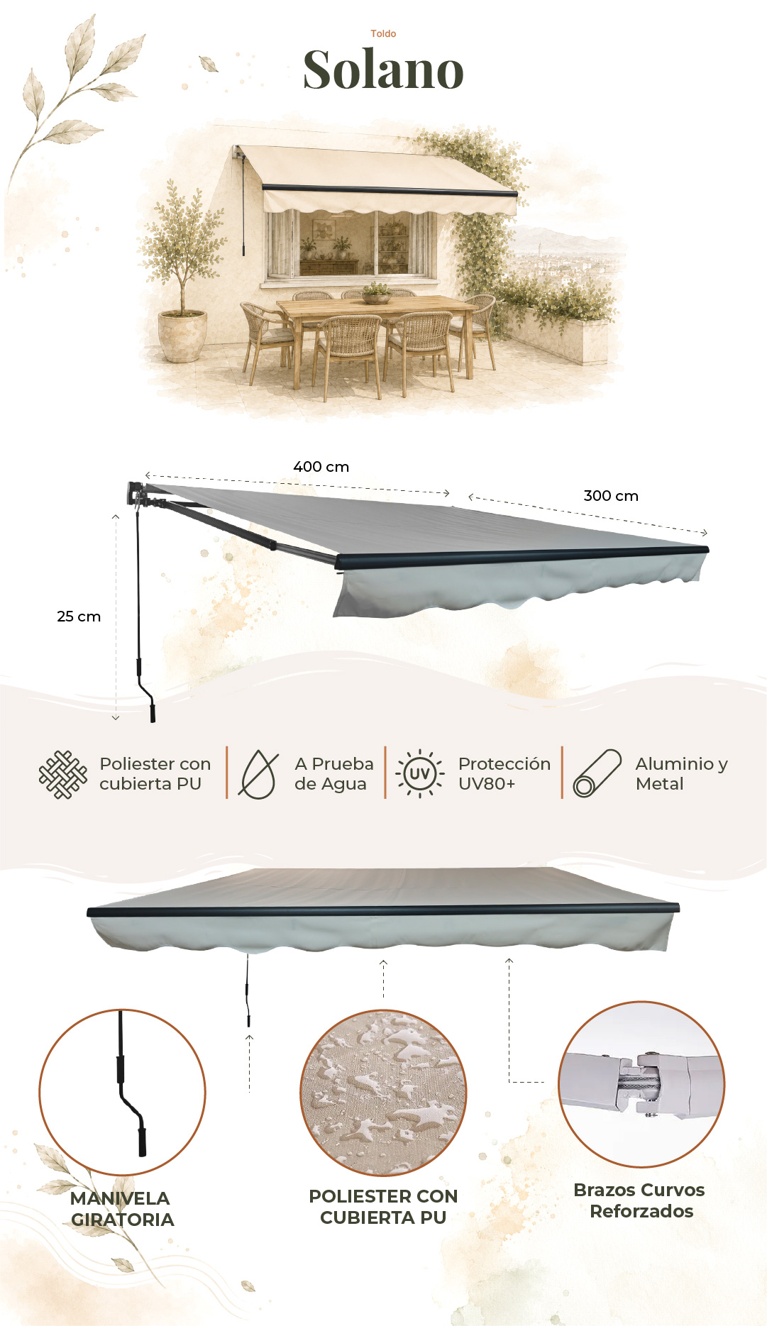 Toldo Solano 4x3 Beige — características y detalles