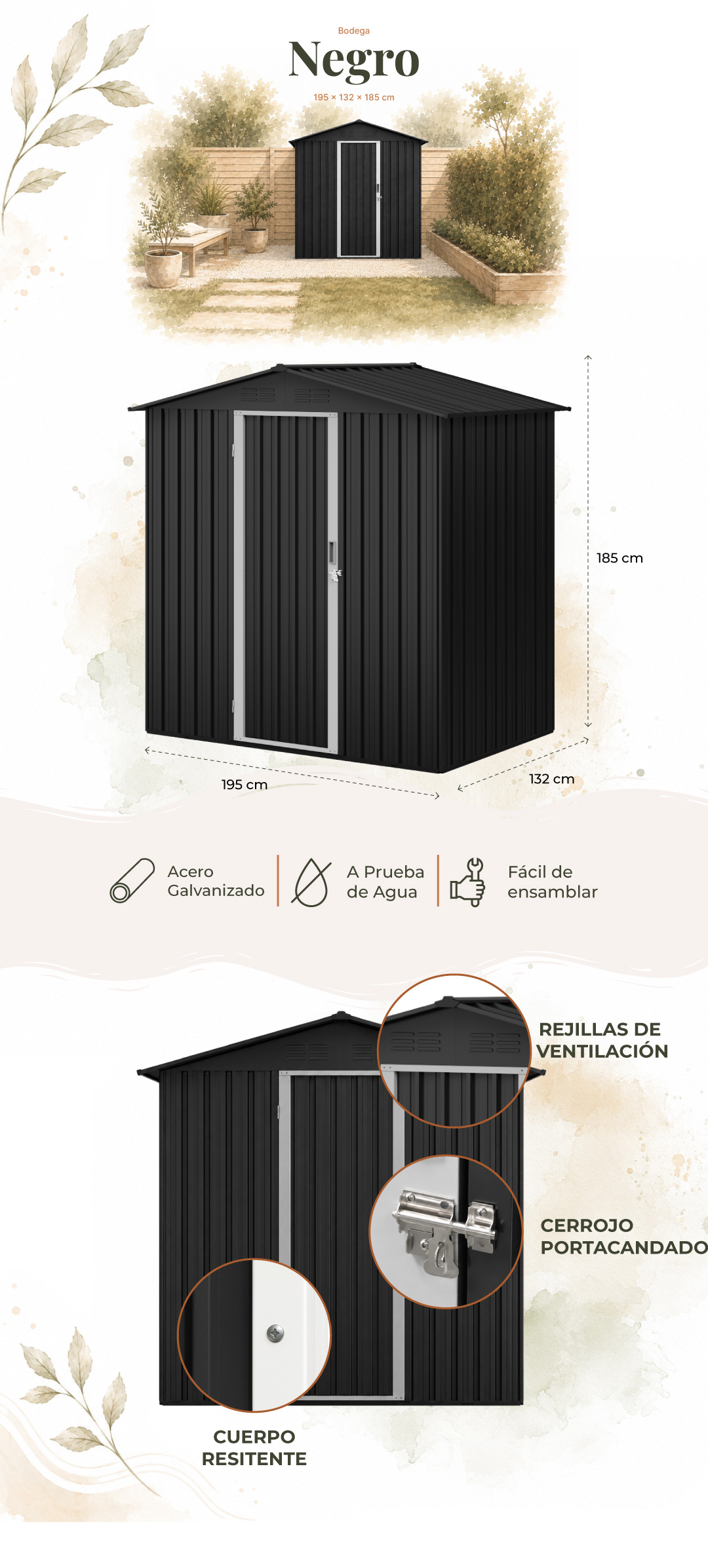 Bodega de Jardín 2,2 m² Negro — características y detalles