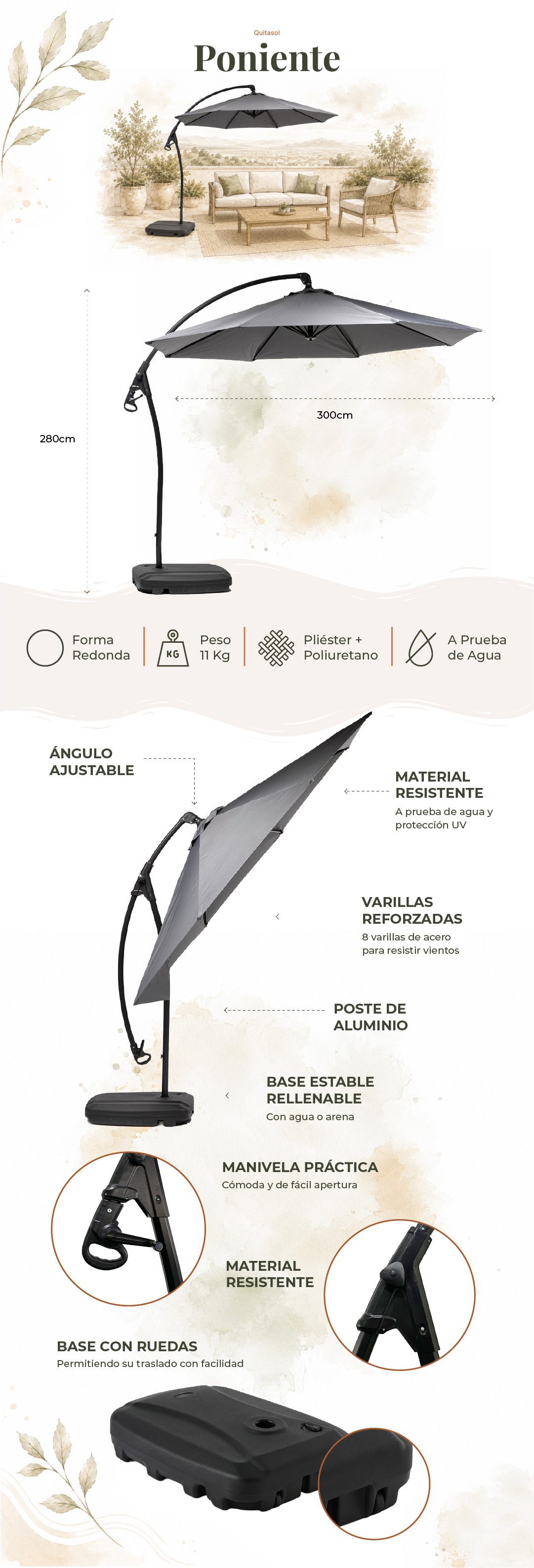 Quitasol Poniente Gris Grafito — características y detalles