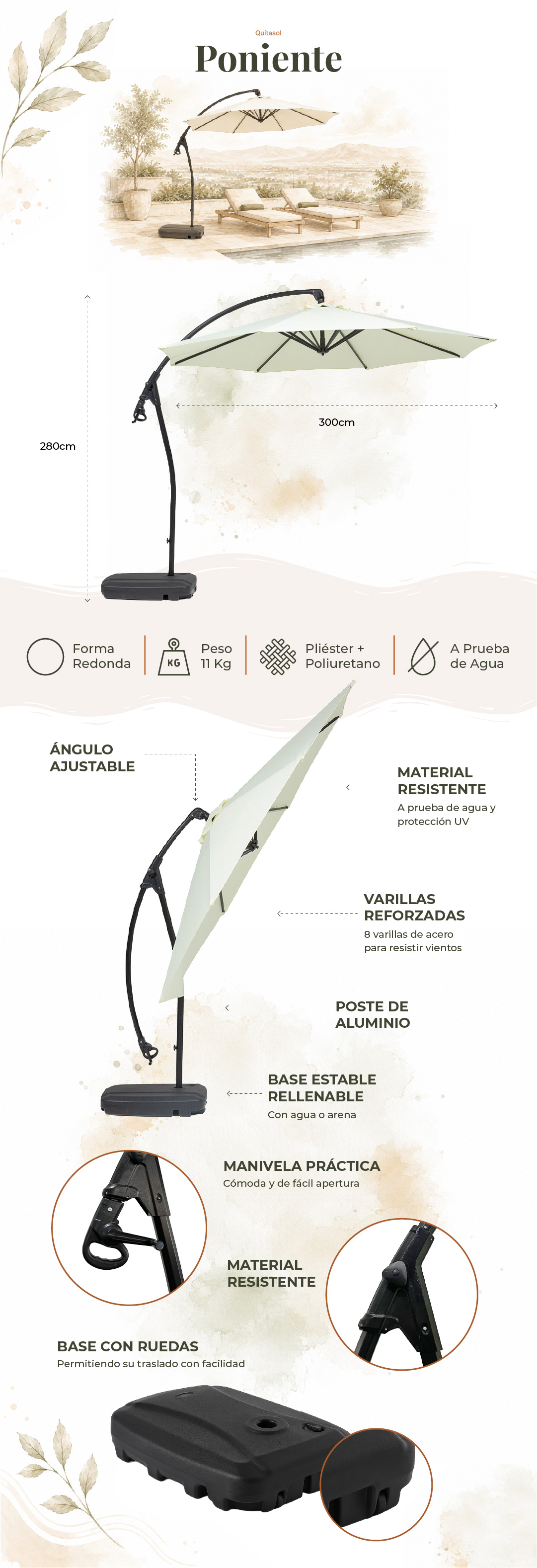 Quitasol Poniente Beige — características y detalles