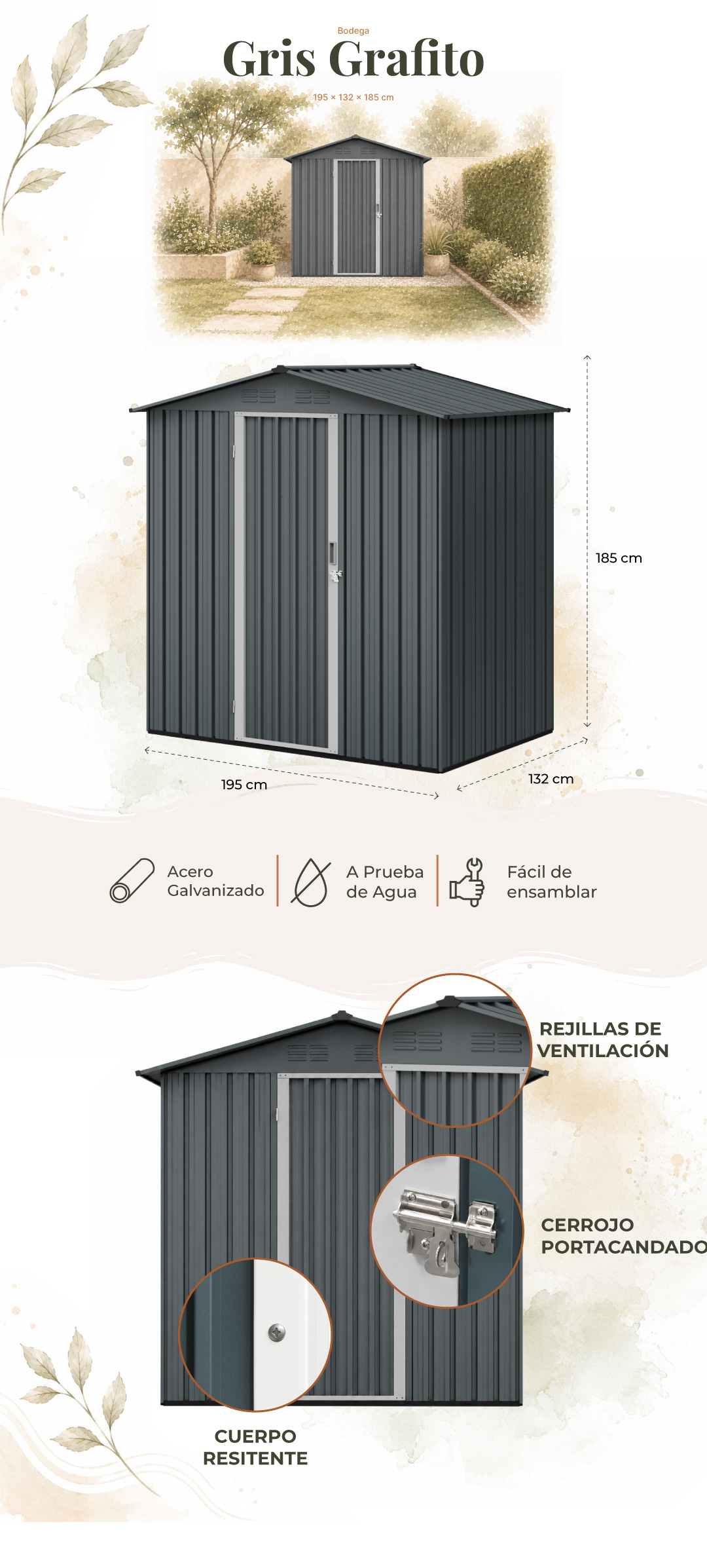 Bodega de Jardín 2,2 m² Gris Grafito — características y detalles