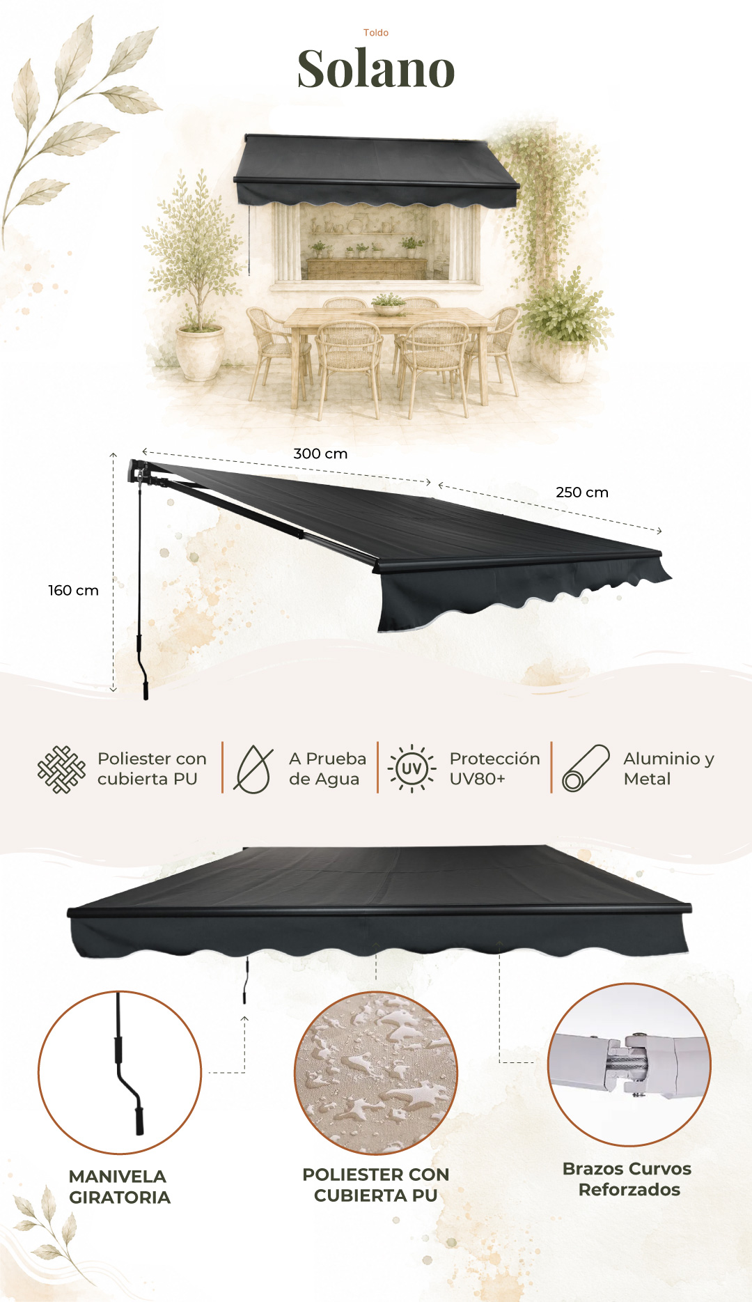 Toldo Solano 3x2,5 Gris Grafito — características y detalles