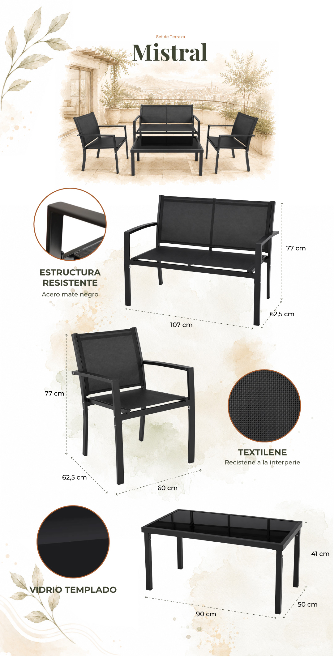 Set de Terraza Mistral — características y detalles
