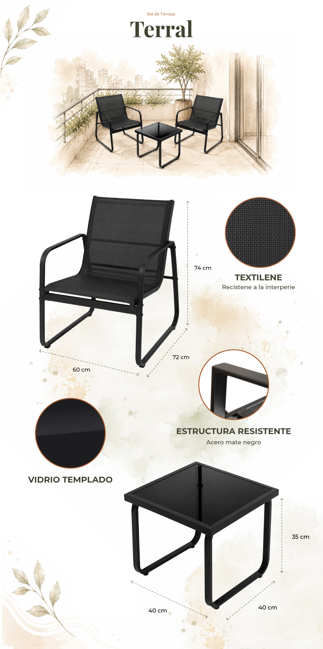 Set de Terraza Terral — características y detalles